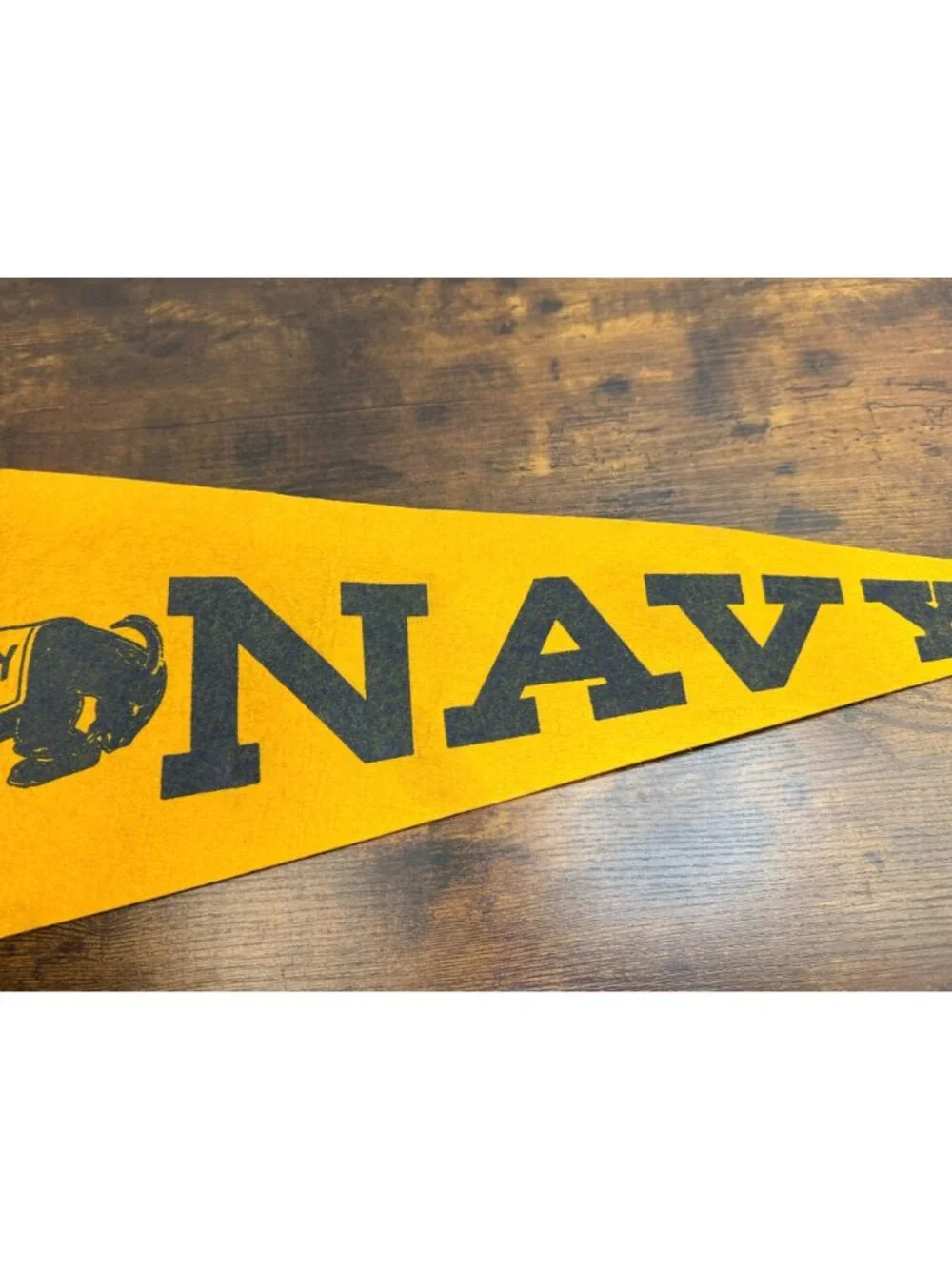 Vintage Navy Felt Pennant With Goat Mascot & Bold Lettering Sports Memorabilia